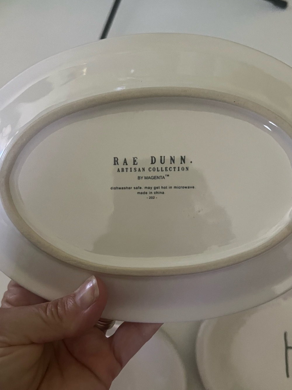 Rae Dunn Oval Ceramic Plates in Cream and Black Lettering